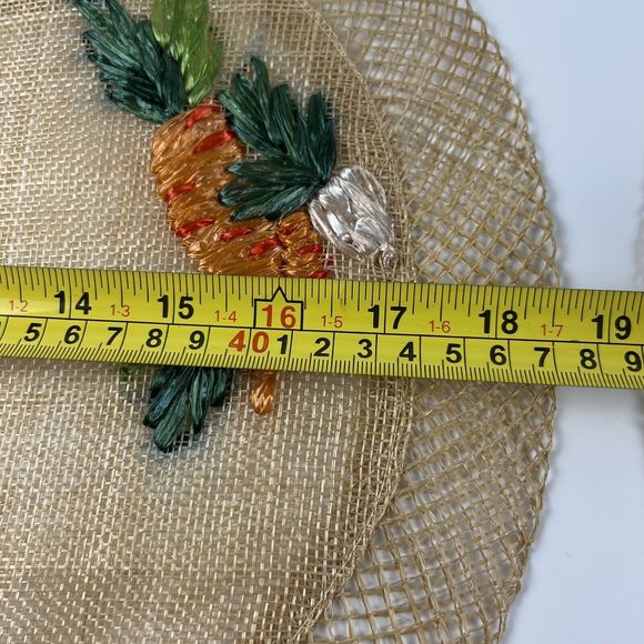 Wicker Straw Placemats Embroidered Carrots Vtg Boho Raffia 19”x13” Oval Set/6 - Picture 10 of 14